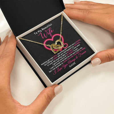 Interlocking Hearts Necklace 18K Yellow Gold Finish | 2 | Personalized To My Beautiful Wife Necklace From Husband Falling In Love Wife Birthday Anniversary Wedding Valentines Day Customized Gift Box Message Card | siriusteestore