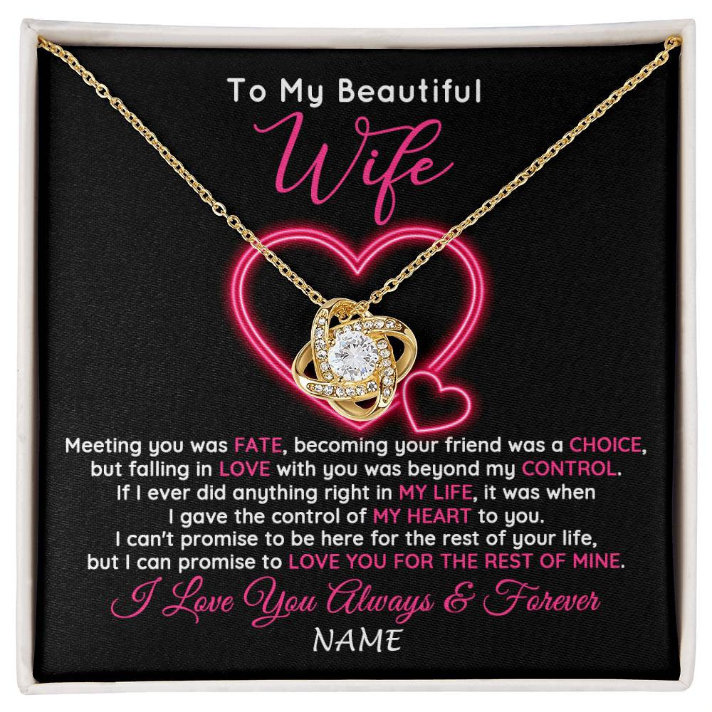Love Knot Necklace 18K Yellow Gold Finish | 1 | Personalized To My Beautiful Wife Necklace From Husband Falling In Love Wife Birthday Anniversary Wedding Valentines Day Customized Gift Box Message Card | siriusteestore