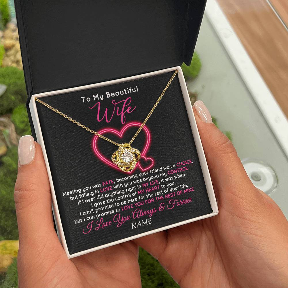 Love Knot Necklace 18K Yellow Gold Finish | 2 | Personalized To My Beautiful Wife Necklace From Husband Falling In Love Wife Birthday Anniversary Wedding Valentines Day Customized Gift Box Message Card | siriusteestore