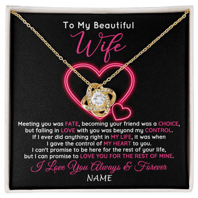 Love Knot Necklace 18K Yellow Gold Finish | 1 | Personalized To My Beautiful Wife Necklace From Husband Falling In Love Wife Birthday Anniversary Wedding Valentines Day Customized Gift Box Message Card | siriusteestore