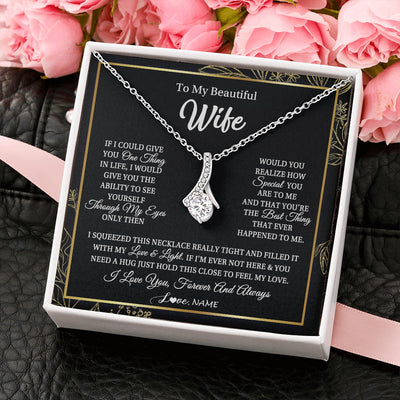 Alluring Beauty Necklace 14K White Gold Finish | 2 | Personalized To My Beautiful Wife Necklace From Husband Feel My Love For Her Wife Birthday Anniversary Wedding Valentines Christmas Customized Message Card | https://siriusteestore.