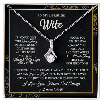 Alluring Beauty Necklace 14K White Gold Finish | 1 | Personalized To My Beautiful Wife Necklace From Husband Feel My Love For Her Wife Birthday Anniversary Wedding Valentines Christmas Customized Message Card | https://siriusteestore.