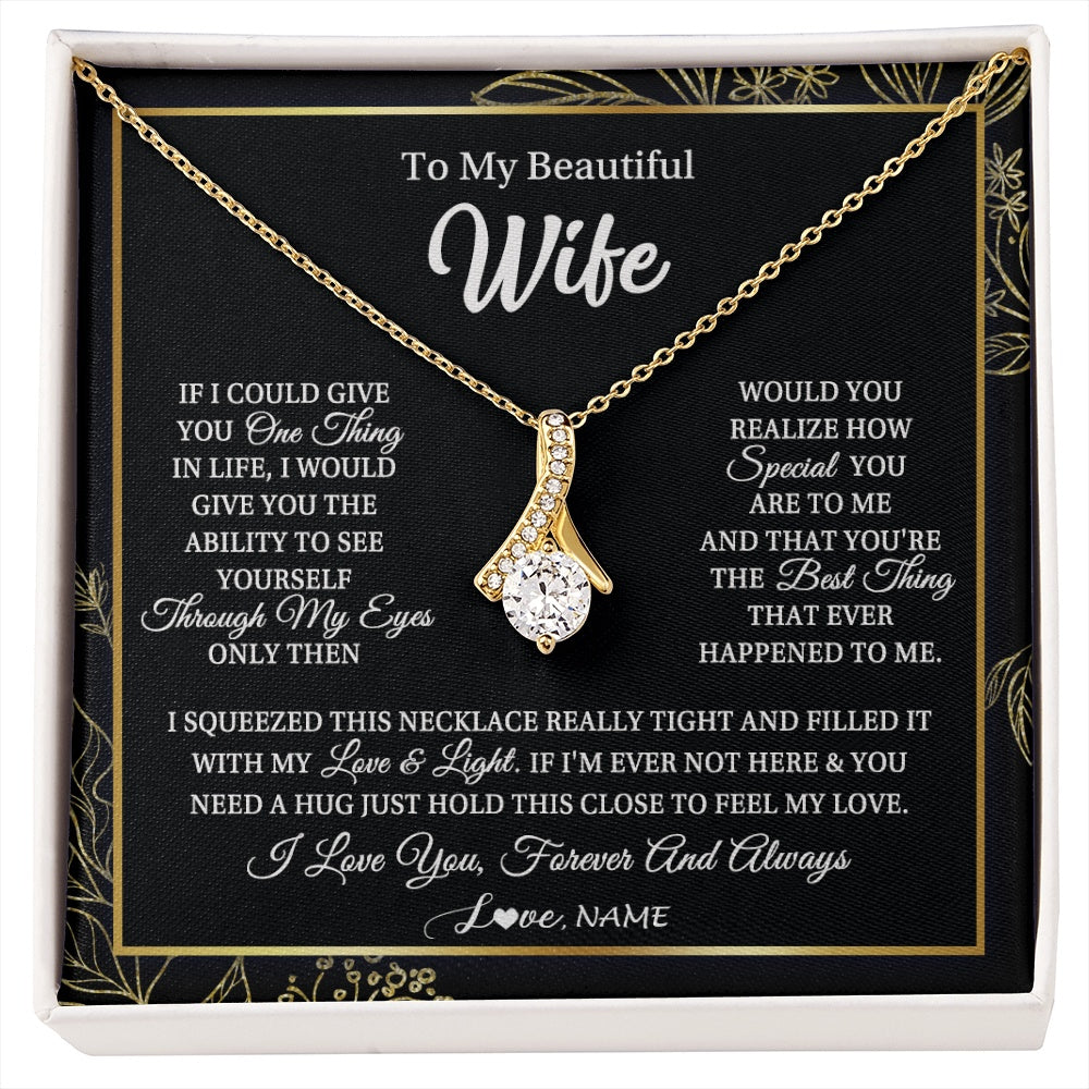 Alluring Beauty Necklace 18K Yellow Gold Finish | 1 | Personalized To My Beautiful Wife Necklace From Husband Feel My Love For Her Wife Birthday Anniversary Wedding Valentines Christmas Customized Message Card | https://siriusteestore.