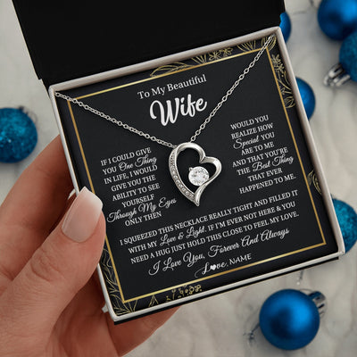 Forever Love Necklace 14K White Gold Finish | 2 | Personalized To My Beautiful Wife Necklace From Husband Feel My Love For Her Wife Birthday Anniversary Wedding Valentines Christmas Customized Message Card | https://siriusteestore.