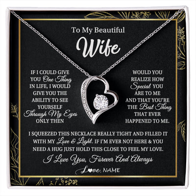 Forever Love Necklace 14K White Gold Finish | 1 | Personalized To My Beautiful Wife Necklace From Husband Feel My Love For Her Wife Birthday Anniversary Wedding Valentines Christmas Customized Message Card | https://siriusteestore.