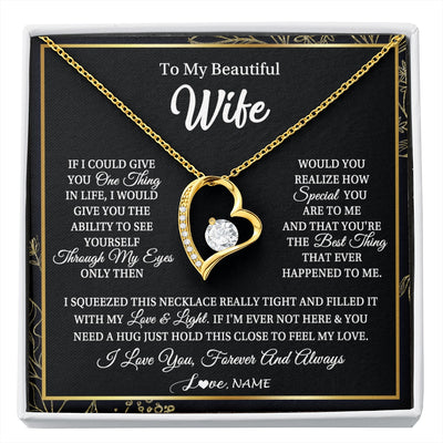 Forever Love Necklace 18K Yellow Gold Finish | 1 | Personalized To My Beautiful Wife Necklace From Husband Feel My Love For Her Wife Birthday Anniversary Wedding Valentines Christmas Customized Message Card | https://siriusteestore.