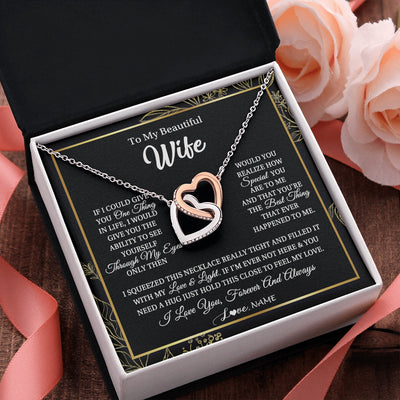 Interlocking Hearts Necklace Stainless Steel & Rose Gold Finish | 2 | Personalized To My Beautiful Wife Necklace From Husband Feel My Love For Her Wife Birthday Anniversary Wedding Valentines Christmas Customized Message Card | https://siriusteestore.