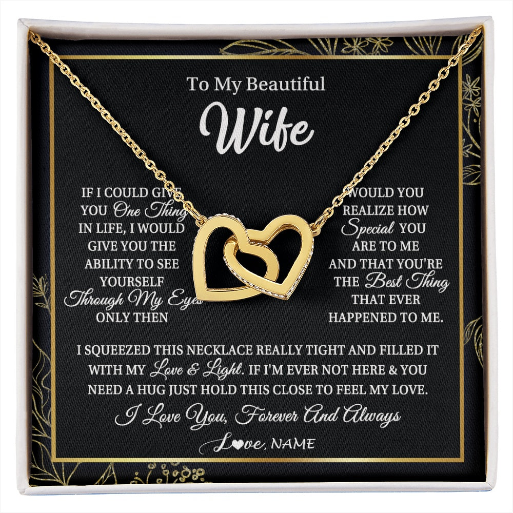 Interlocking Hearts Necklace 18K Yellow Gold Finish | 1 | Personalized To My Beautiful Wife Necklace From Husband Feel My Love For Her Wife Birthday Anniversary Wedding Valentines Christmas Customized Message Card | https://siriusteestore.