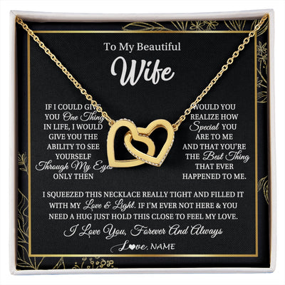 Interlocking Hearts Necklace 18K Yellow Gold Finish | 1 | Personalized To My Beautiful Wife Necklace From Husband Feel My Love For Her Wife Birthday Anniversary Wedding Valentines Christmas Customized Message Card | https://siriusteestore.