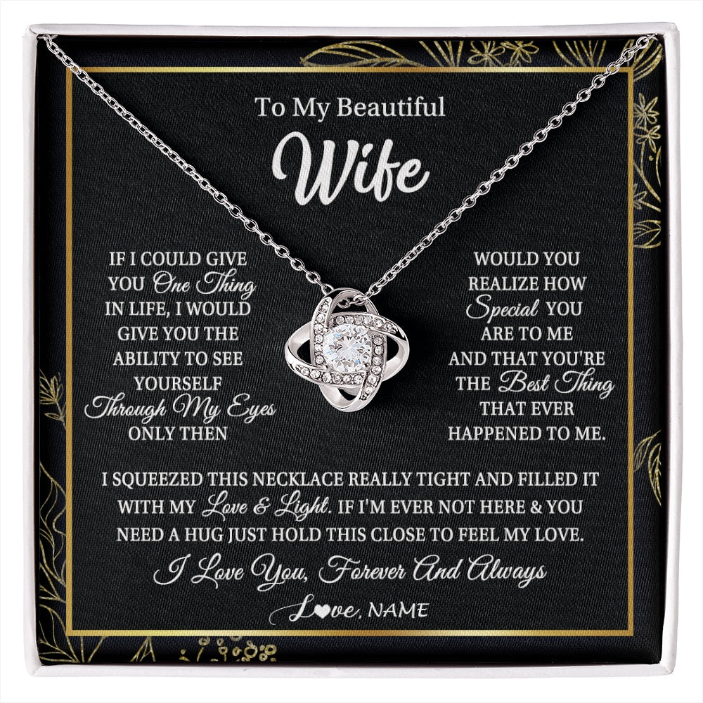 Love Knot Necklace 14K White Gold Finish | 1 | Personalized To My Beautiful Wife Necklace From Husband Feel My Love For Her Wife Birthday Anniversary Wedding Valentines Christmas Customized Message Card | https://siriusteestore.