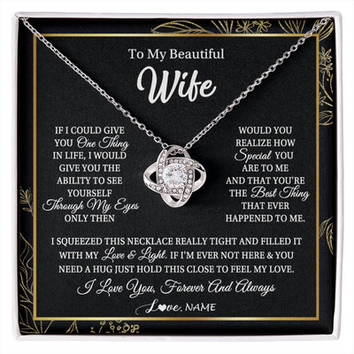 Love Knot Necklace 14K White Gold Finish | 1 | Personalized To My Beautiful Wife Necklace From Husband Feel My Love For Her Wife Birthday Anniversary Wedding Valentines Christmas Customized Message Card | https://siriusteestore.