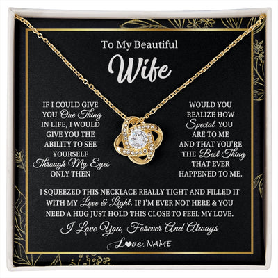 Love Knot Necklace 18K Yellow Gold Finish | 1 | Personalized To My Beautiful Wife Necklace From Husband Feel My Love For Her Wife Birthday Anniversary Wedding Valentines Christmas Customized Message Card | https://siriusteestore.