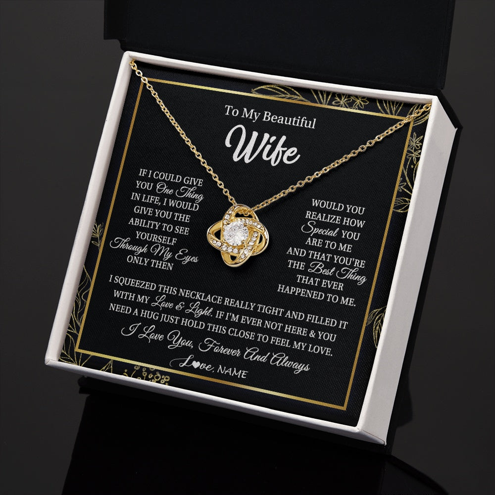 Love Knot Necklace 18K Yellow Gold Finish | 2 | Personalized To My Beautiful Wife Necklace From Husband Feel My Love For Her Wife Birthday Anniversary Wedding Valentines Christmas Customized Message Card | https://siriusteestore.