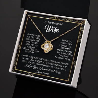 Love Knot Necklace 18K Yellow Gold Finish | 2 | Personalized To My Beautiful Wife Necklace From Husband Feel My Love For Her Wife Birthday Anniversary Wedding Valentines Christmas Customized Message Card | https://siriusteestore.