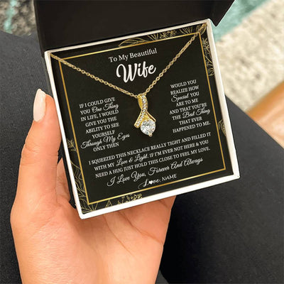 Alluring Beauty Necklace 18K Yellow Gold Finish | Personalized To My Beautiful Wife Necklace From Husband Feel My Love For Her Wife Birthday Anniversary Wedding Valentines Day Christmas Customized Message Card | siriusteestore