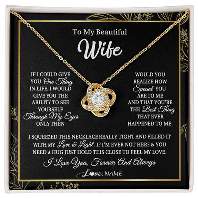Love Knot Necklace 18K Yellow Gold Finish | Personalized To My Beautiful Wife Necklace From Husband Feel My Love For Her Wife Birthday Anniversary Wedding Valentines Day Christmas Customized Message Card | siriusteestore
