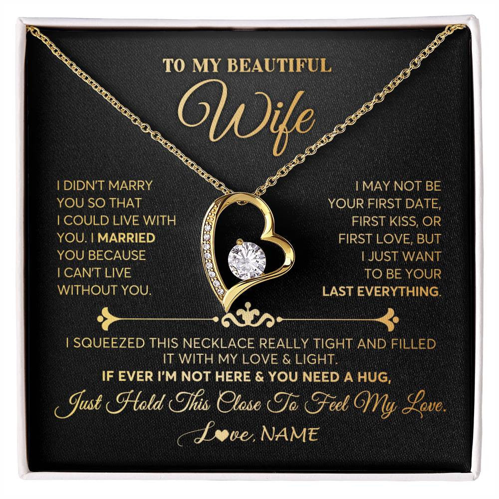 Forever Love Necklace 18K Yellow Gold Finish | Personalized To My Beautiful Wife Necklace From Husband Feel My Love Soulmate Wedding Anniversary Valentines Day Birthday Customized Gift Box Message Card | siriusteestore