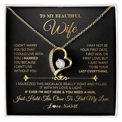 Forever Love Necklace 18K Yellow Gold Finish | Personalized To My Beautiful Wife Necklace From Husband Feel My Love Soulmate Wedding Anniversary Valentines Day Birthday Customized Gift Box Message Card | siriusteestore