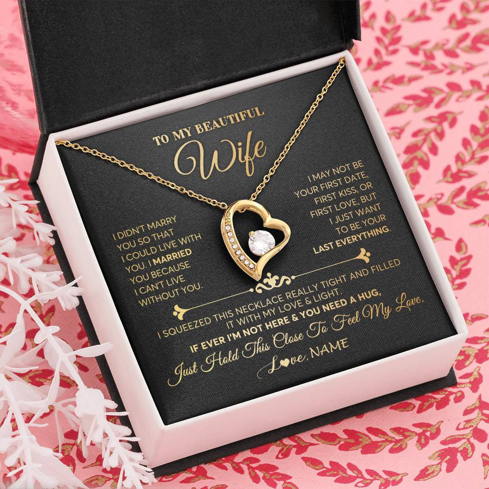 Forever Love Necklace 18K Yellow Gold Finish | Personalized To My Beautiful Wife Necklace From Husband Feel My Love Soulmate Wedding Anniversary Valentines Day Birthday Customized Gift Box Message Card | siriusteestore