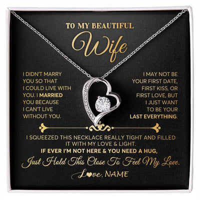 Forever Love Necklace | Personalized To My Beautiful Wife Necklace From Husband Feel My Love Soulmate Wedding Anniversary Valentines Day Birthday Customized Gift Box Message Card | siriusteestore