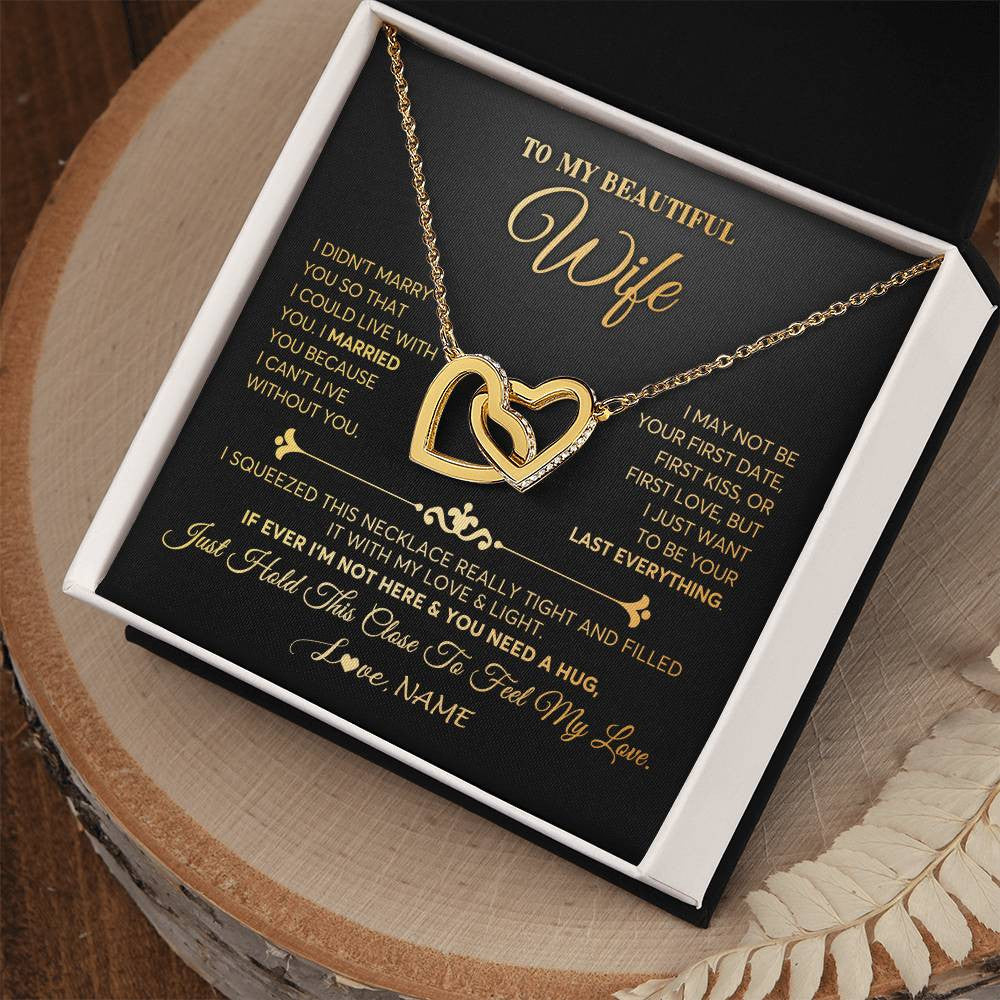 Interlocking Hearts Necklace 18K Yellow Gold Finish | Personalized To My Beautiful Wife Necklace From Husband Feel My Love Soulmate Wedding Anniversary Valentines Day Birthday Customized Gift Box Message Card | siriusteestore