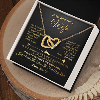 Interlocking Hearts Necklace 18K Yellow Gold Finish | Personalized To My Beautiful Wife Necklace From Husband Feel My Love Soulmate Wedding Anniversary Valentines Day Birthday Customized Gift Box Message Card | siriusteestore