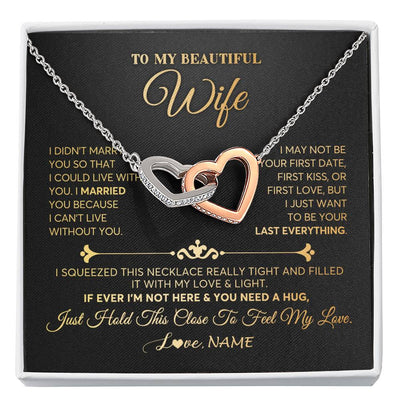 Interlocking Hearts Necklace | Personalized To My Beautiful Wife Necklace From Husband Feel My Love Soulmate Wedding Anniversary Valentines Day Birthday Customized Gift Box Message Card | siriusteestore