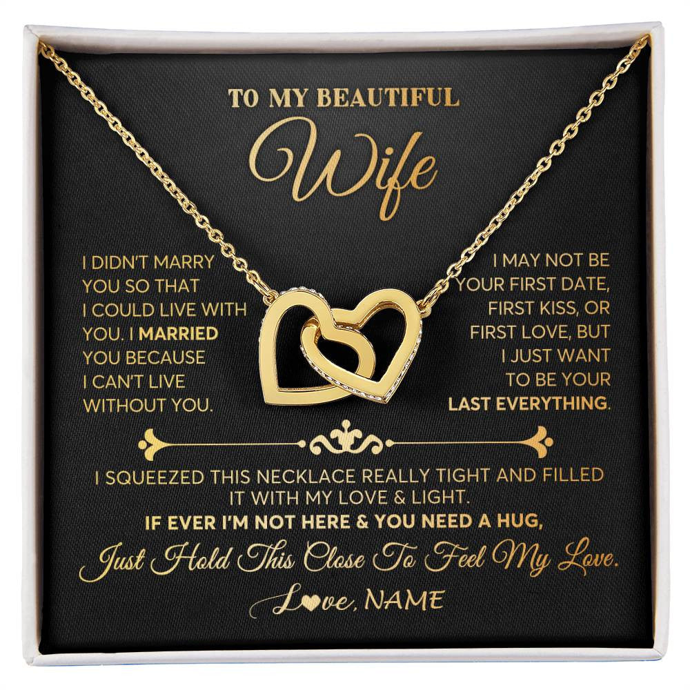 Interlocking Hearts Necklace 18K Yellow Gold Finish | Personalized To My Beautiful Wife Necklace From Husband Feel My Love Soulmate Wedding Anniversary Valentines Day Birthday Customized Gift Box Message Card | siriusteestore