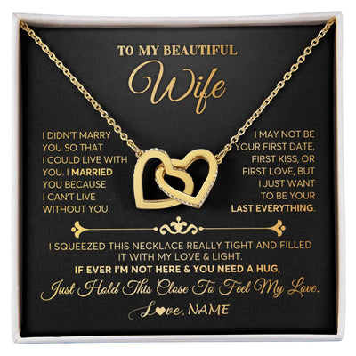 Interlocking Hearts Necklace 18K Yellow Gold Finish | Personalized To My Beautiful Wife Necklace From Husband Feel My Love Soulmate Wedding Anniversary Valentines Day Birthday Customized Gift Box Message Card | siriusteestore