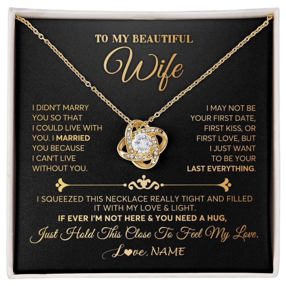 Love Knot Necklace 18K Yellow Gold Finish | Personalized To My Beautiful Wife Necklace From Husband Feel My Love Soulmate Wedding Anniversary Valentines Day Birthday Customized Gift Box Message Card | siriusteestore