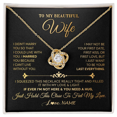 Love Knot Necklace 18K Yellow Gold Finish | Personalized To My Beautiful Wife Necklace From Husband Feel My Love Soulmate Wedding Anniversary Valentines Day Birthday Customized Gift Box Message Card | siriusteestore