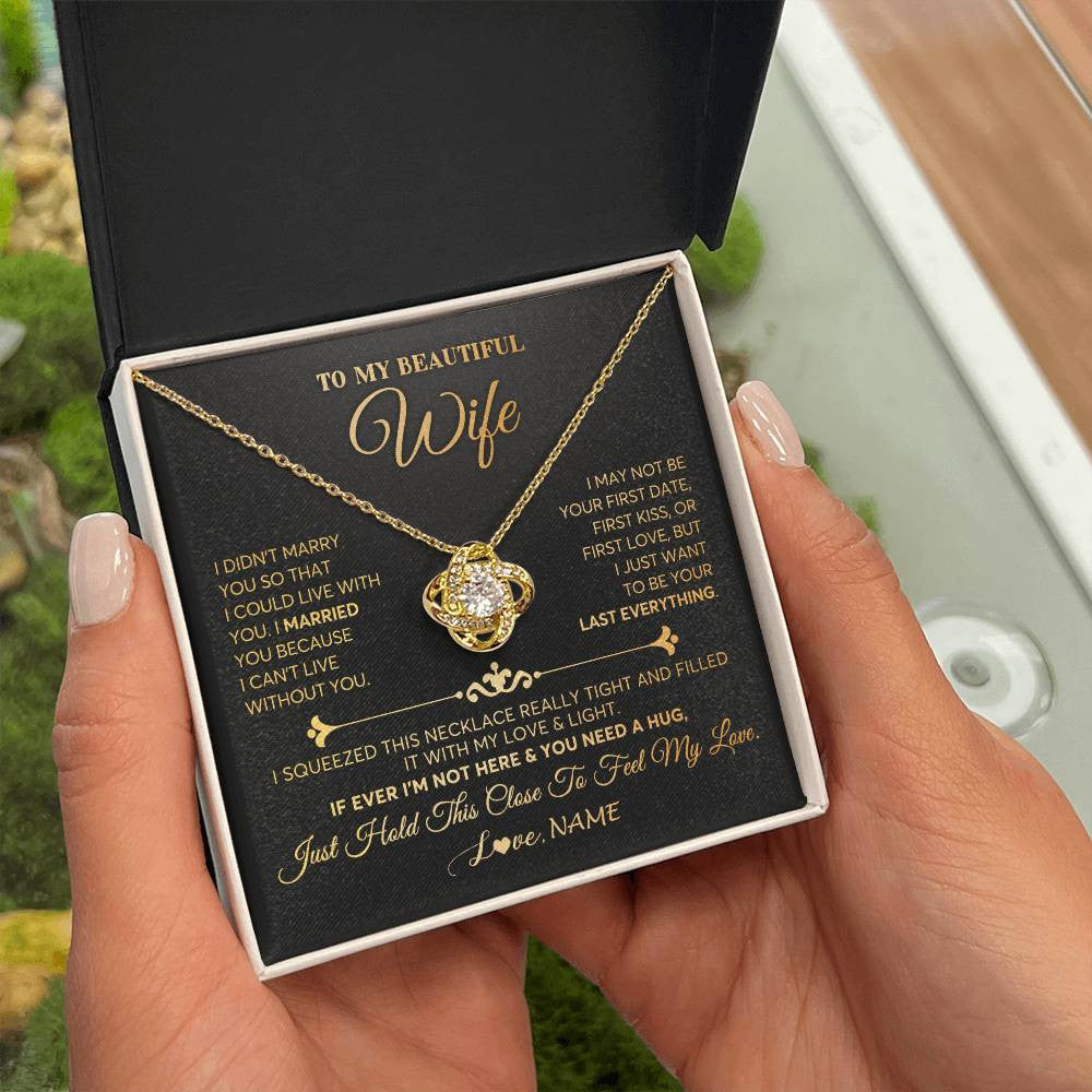 Love Knot Necklace 18K Yellow Gold Finish | Personalized To My Beautiful Wife Necklace From Husband Feel My Love Soulmate Wedding Anniversary Valentines Day Birthday Customized Gift Box Message Card | siriusteestore