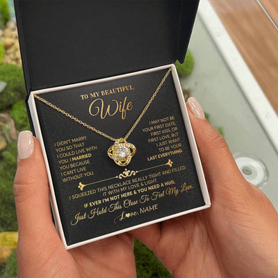 Love Knot Necklace 18K Yellow Gold Finish | Personalized To My Beautiful Wife Necklace From Husband Feel My Love Soulmate Wedding Anniversary Valentines Day Birthday Customized Gift Box Message Card | siriusteestore