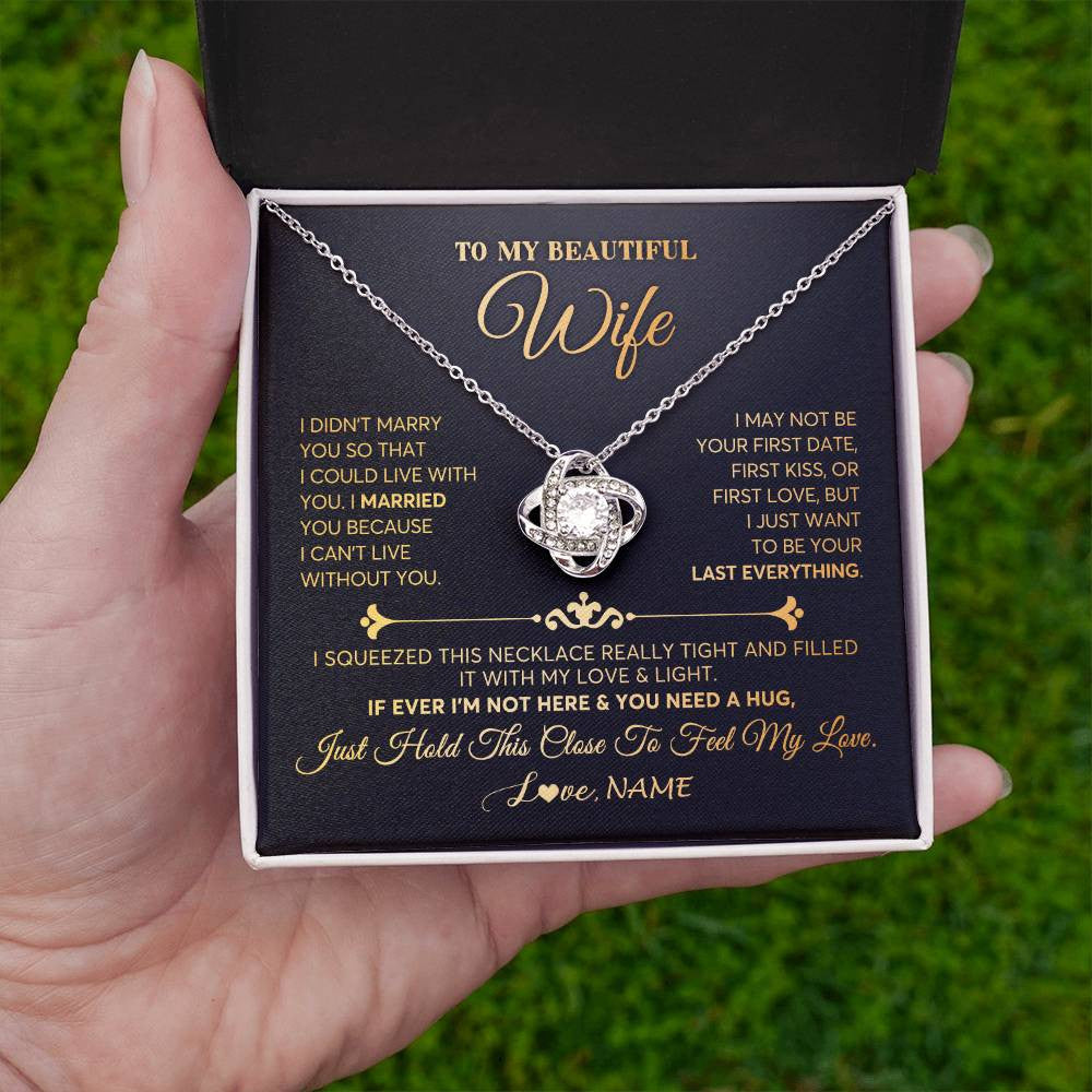 Love Knot Necklace | Personalized To My Beautiful Wife Necklace From Husband Feel My Love Soulmate Wedding Anniversary Valentines Day Birthday Customized Gift Box Message Card | siriusteestore