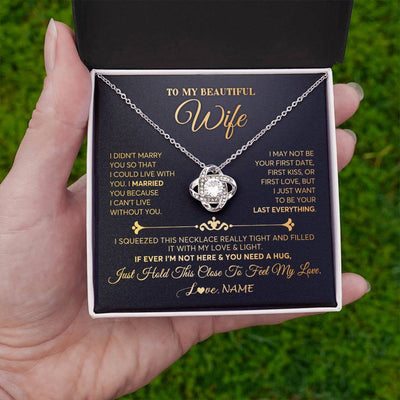 Love Knot Necklace | Personalized To My Beautiful Wife Necklace From Husband Feel My Love Soulmate Wedding Anniversary Valentines Day Birthday Customized Gift Box Message Card | siriusteestore