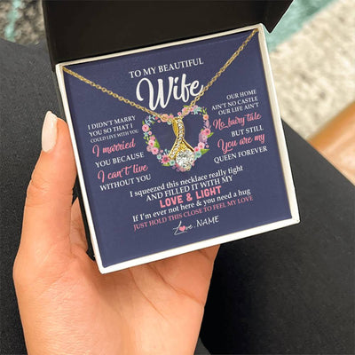 Alluring Beauty Necklace 18K Yellow Gold Finish | Personalized To My Beautiful Wife Necklace From Husband Feel My Love Wife Birthday Anniversary Wedding Valentines Day Christmas Customized Message Card | siriusteestore