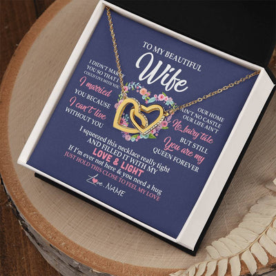 Interlocking Hearts Necklace 18K Yellow Gold Finish | Personalized To My Beautiful Wife Necklace From Husband Feel My Love Wife Birthday Anniversary Wedding Valentines Day Christmas Customized Message Card | siriusteestore