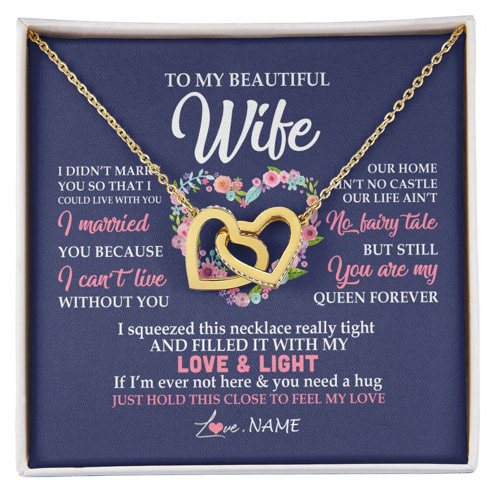 Interlocking Hearts Necklace 18K Yellow Gold Finish | Personalized To My Beautiful Wife Necklace From Husband Feel My Love Wife Birthday Anniversary Wedding Valentines Day Christmas Customized Message Card | siriusteestore