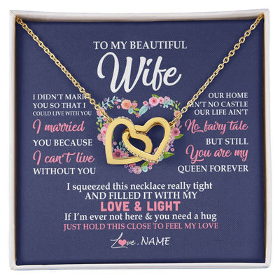 Interlocking Hearts Necklace 18K Yellow Gold Finish | Personalized To My Beautiful Wife Necklace From Husband Feel My Love Wife Birthday Anniversary Wedding Valentines Day Christmas Customized Message Card | siriusteestore