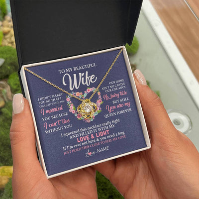 Love Knot Necklace 18K Yellow Gold Finish | Personalized To My Beautiful Wife Necklace From Husband Feel My Love Wife Birthday Anniversary Wedding Valentines Day Christmas Customized Message Card | siriusteestore