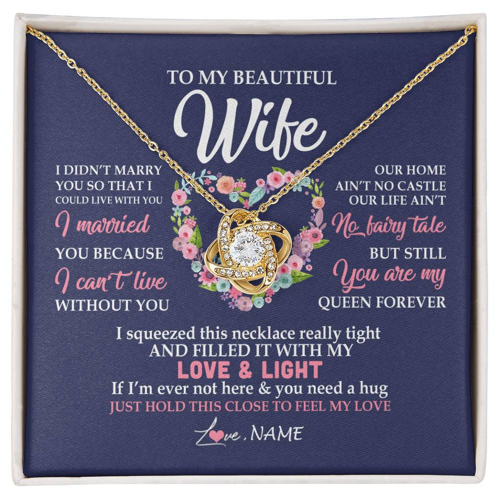 Love Knot Necklace 18K Yellow Gold Finish | Personalized To My Beautiful Wife Necklace From Husband Feel My Love Wife Birthday Anniversary Wedding Valentines Day Christmas Customized Message Card | siriusteestore