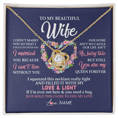 Love Knot Necklace 18K Yellow Gold Finish | Personalized To My Beautiful Wife Necklace From Husband Feel My Love Wife Birthday Anniversary Wedding Valentines Day Christmas Customized Message Card | siriusteestore