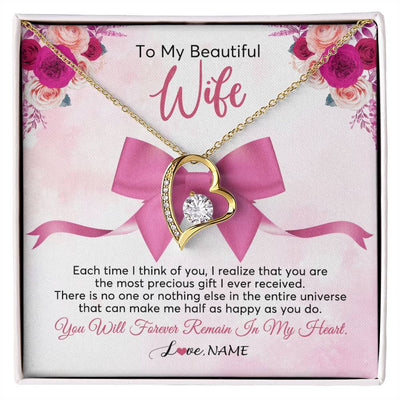 Forever Love Necklace 18K Yellow Gold Finish | 1 | Personalized To My Beautiful Wife Necklace From Husband Forever In My Heart Wife Birthday Anniversary Wedding Valentines Day Customized Gift Box Message Card | siriusteestore