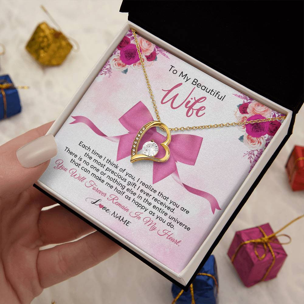 Forever Love Necklace 18K Yellow Gold Finish | 2 | Personalized To My Beautiful Wife Necklace From Husband Forever In My Heart Wife Birthday Anniversary Wedding Valentines Day Customized Gift Box Message Card | siriusteestore
