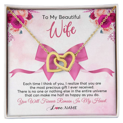 Interlocking Hearts Necklace 18K Yellow Gold Finish | 1 | Personalized To My Beautiful Wife Necklace From Husband Forever In My Heart Wife Birthday Anniversary Wedding Valentines Day Customized Gift Box Message Card | siriusteestore