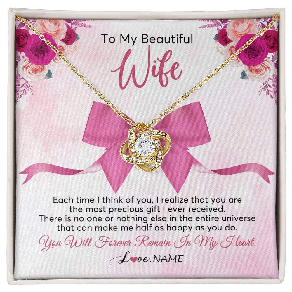 Love Knot Necklace 18K Yellow Gold Finish | 1 | Personalized To My Beautiful Wife Necklace From Husband Forever In My Heart Wife Birthday Anniversary Wedding Valentines Day Customized Gift Box Message Card | siriusteestore