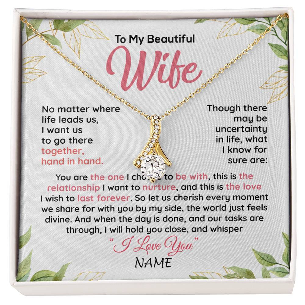 Alluring Beauty Necklace 18K Yellow Gold Finish | 1 | Personalized To My Beautiful Wife Necklace From Husband Hand In Hand Wife Birthday Anniversary Valentines Day Christmas Customized Gift Box Message Card | siriusteestore