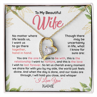 Forever Love Necklace 18K Yellow Gold Finish | 1 | Personalized To My Beautiful Wife Necklace From Husband Hand In Hand Wife Birthday Anniversary Valentines Day Christmas Customized Gift Box Message Card | siriusteestore