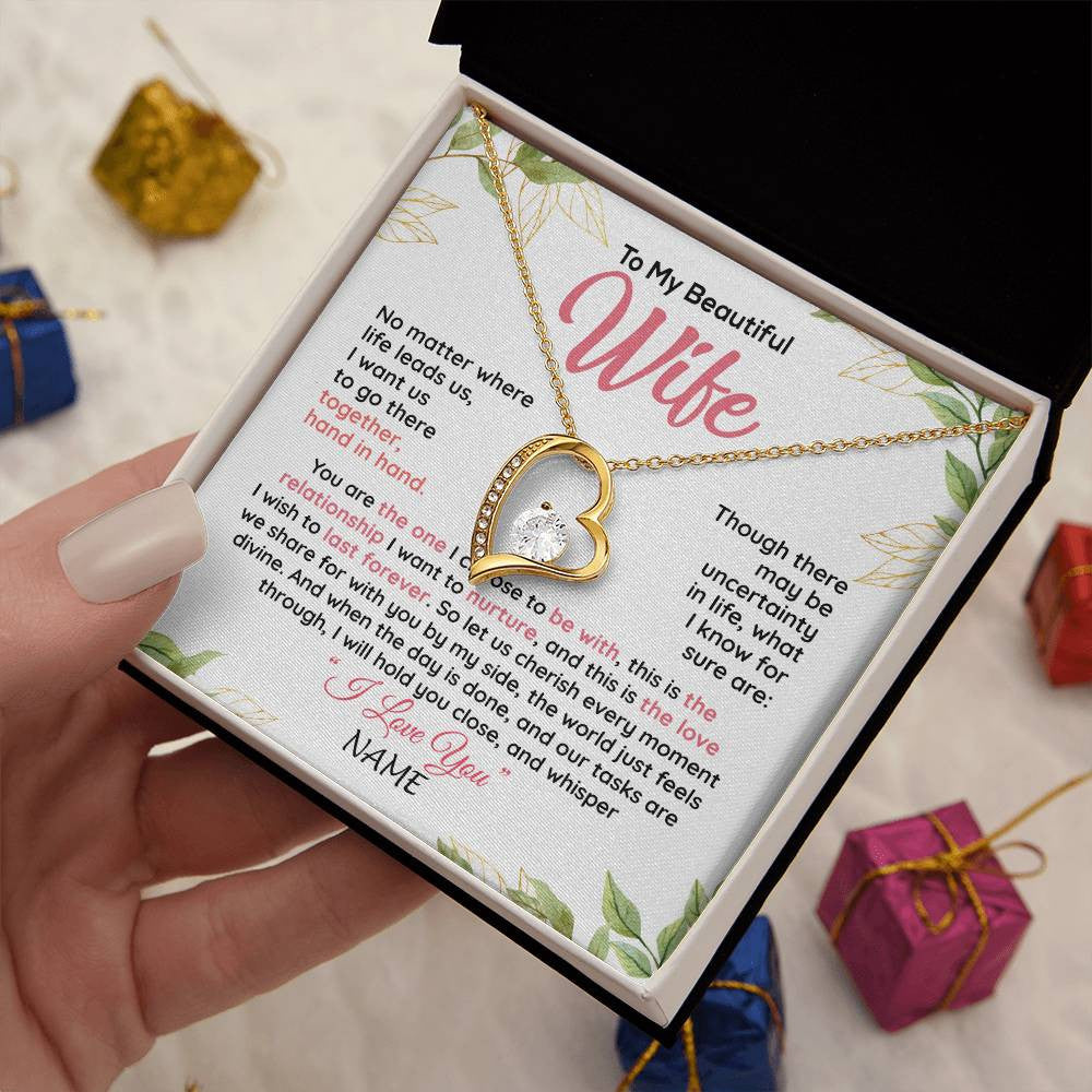 Forever Love Necklace 18K Yellow Gold Finish | 2 | Personalized To My Beautiful Wife Necklace From Husband Hand In Hand Wife Birthday Anniversary Valentines Day Christmas Customized Gift Box Message Card | siriusteestore
