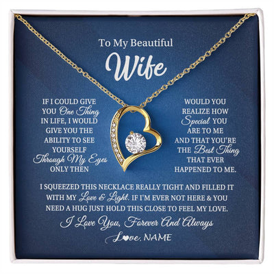 Forever Love Necklace 18K Yellow Gold Finish | 1 | Personalized To My Beautiful Wife Necklace From Husband Hold This Close My Love Wife Birthday Anniversary Valentine Christmas Customized Gift Box Message Card | siriusteestore